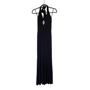 Gunne Sax Jessica McClintock Black Halter Crystal Maxi Gown Dress Sz 3/4 Vintage